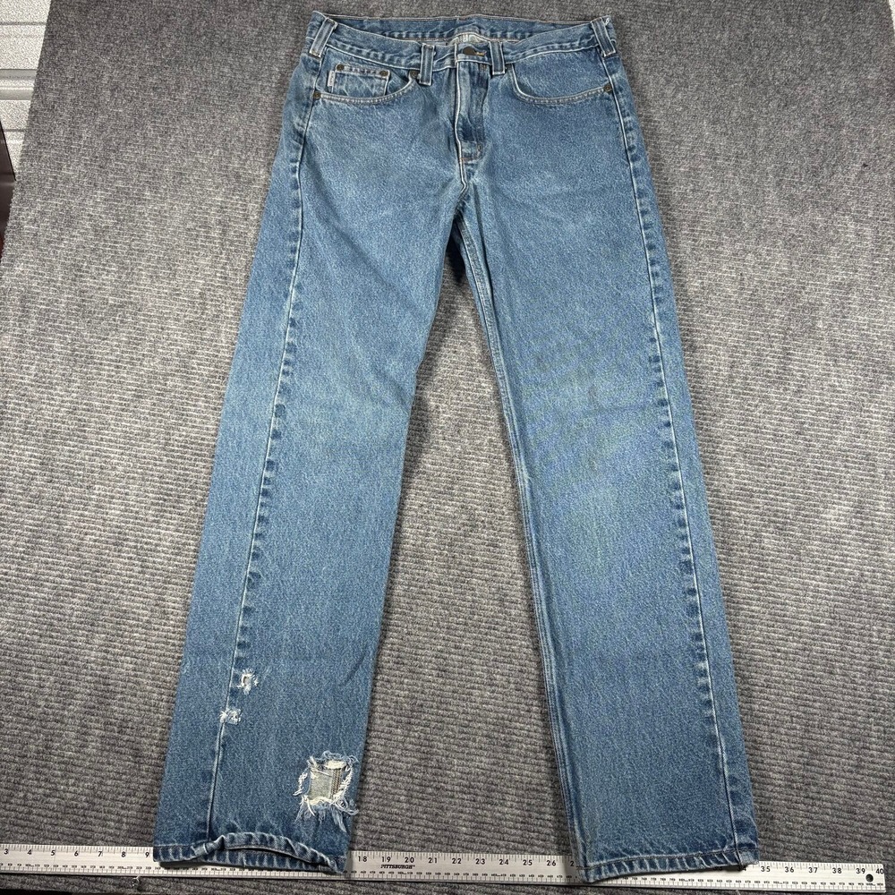 Carhartt Jeans Mens 34x34 Blue Good Distressed Relaxed Fit Straight Leg Denim